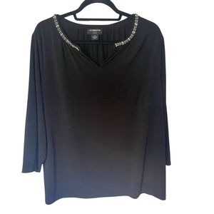 Liz Claiborne Career Woman Black 3/4 Sleeve V-Neck Embellished Neck Line…